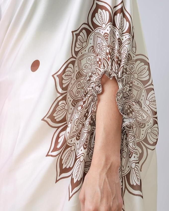 Satin Silk Printed Kaftan Saree with Unstitched Blouse – Elegant Contemporary Drape