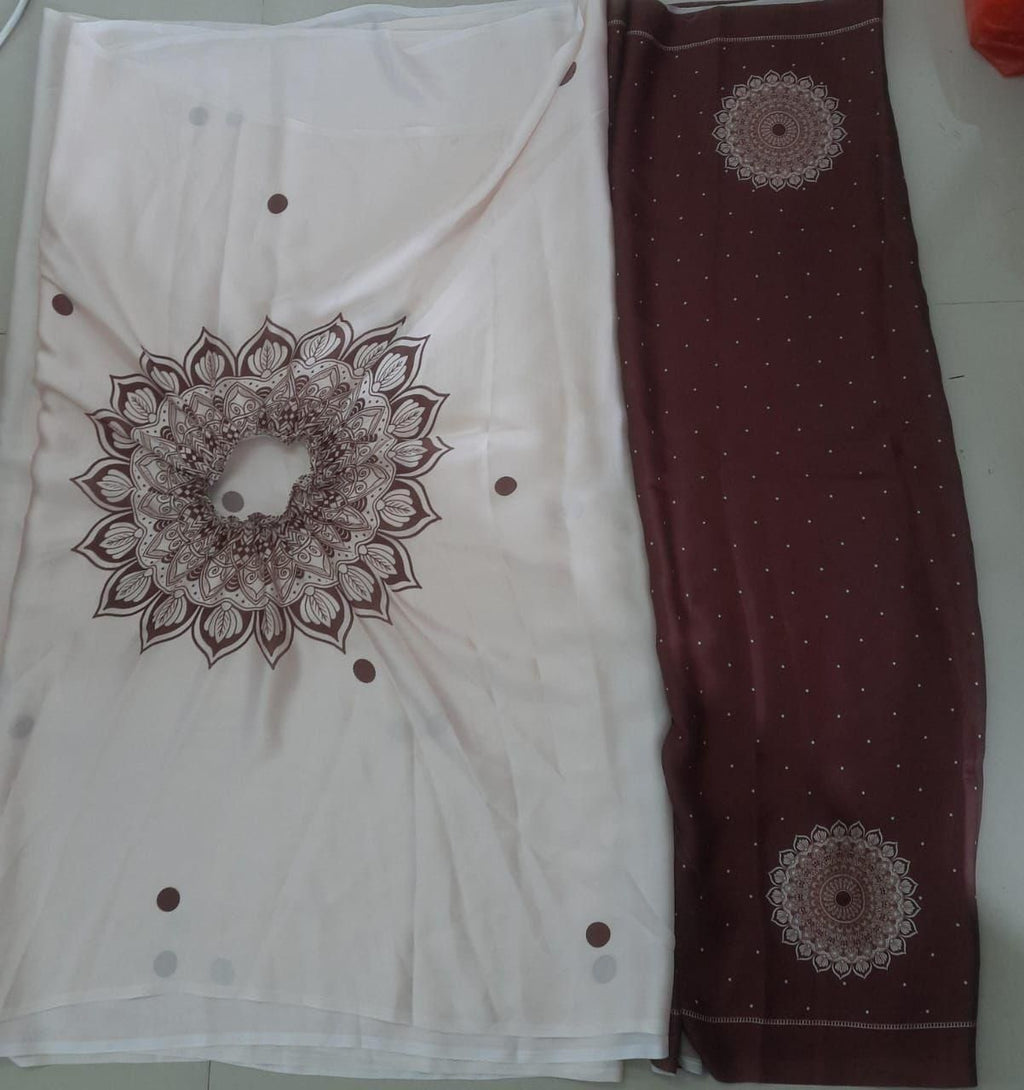 Satin Silk Printed Kaftan Saree with Unstitched Blouse – Elegant Contemporary Drape