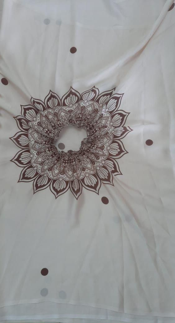 Satin Silk Printed Kaftan Saree with Unstitched Blouse – Elegant Contemporary Drape